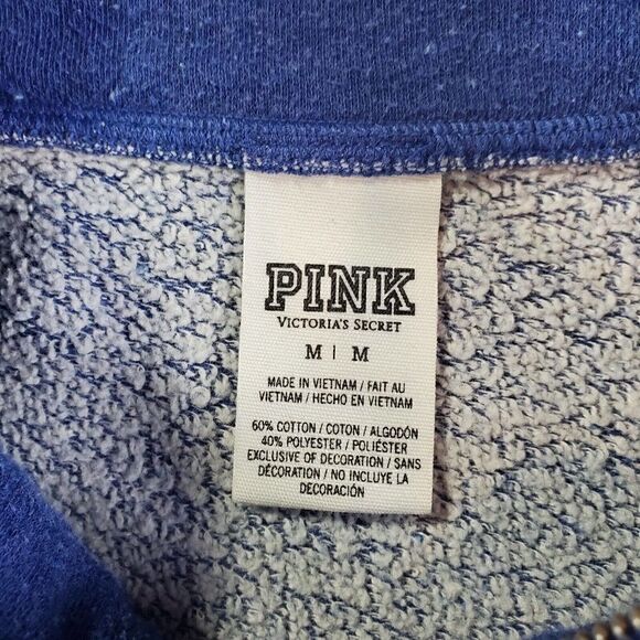 Victoria Secret PINK Sweater Womens Medium Blue 1/4 Zip Mock Neck Pullover - Picture 6 of 8